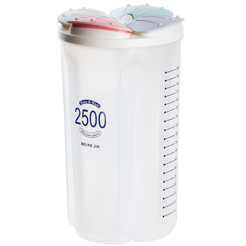 Multi-Grain Dry Food Storage Container with Grids – 1.5L & 2.5L Transparent Plastic Cereal Box with Lid & Pour Spout