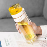 Glass Water Bottle with Tea Infuser – Double Wall, Leakproof, Heat-Resistant, Tea Separation Design | 400–450ML Travel Cup