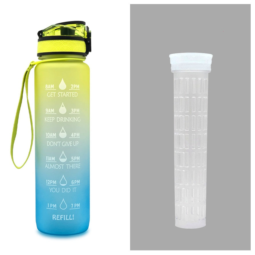 1L Motivational Tritan Water Bottle with Time Marker – Leakproof, BPA-Free, Bounce Cover, Fruit Infuser | Fitness, Gym, Sports