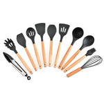 11-Piece Silicone & Beechwood Kitchen Utensil Set – Heat-Resistant Cooking Tools, Non-Scratch, BPA-Free