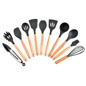 11-Piece Silicone & Beechwood Kitchen Utensil Set – Heat-Resistant Cooking Tools, Non-Scratch, BPA-Free