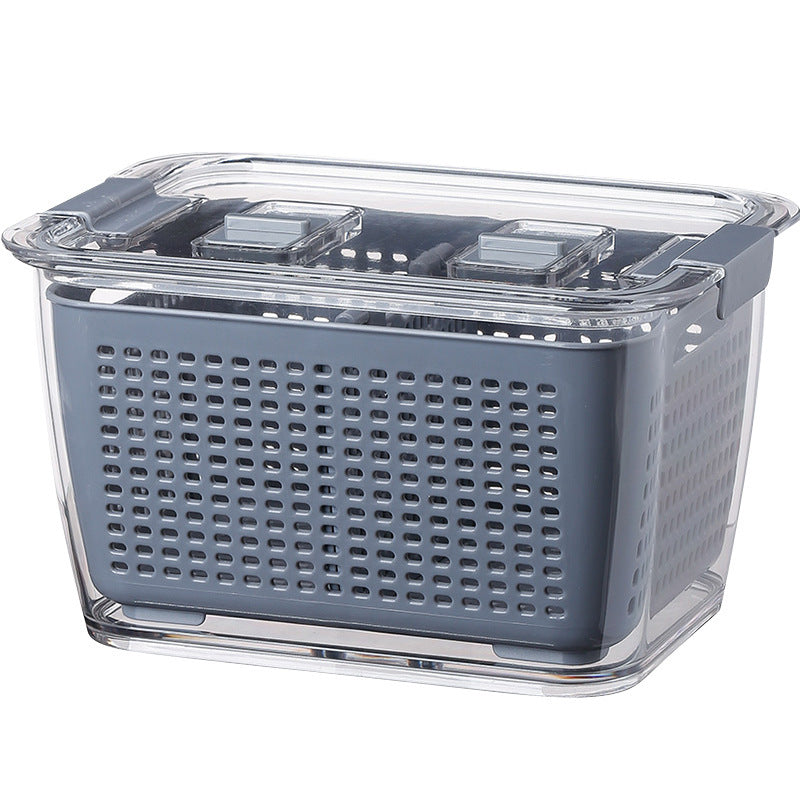 Kitchen Refrigerator Storage Box with Lid – PET Fresh-Keeping Fruit & Vegetable Drain Container – Food Organizer Crisper Bin