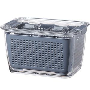 Kitchen Refrigerator Storage Box with Lid – PET Fresh-Keeping Fruit & Vegetable Drain Container – Food Organizer Crisper Bin
