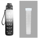 1L Motivational Tritan Water Bottle with Time Marker – Leakproof, BPA-Free, Bounce Cover, Fruit Infuser | Fitness, Gym, Sports