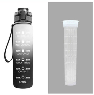 1L Motivational Tritan Water Bottle with Time Marker – Leakproof, BPA-Free, Bounce Cover, Fruit Infuser | Fitness, Gym, Sports