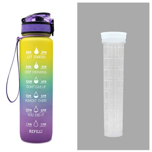 1L Motivational Tritan Water Bottle with Time Marker – Leakproof, BPA-Free, Bounce Cover, Fruit Infuser | Fitness, Gym, Sports