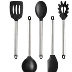 Silicone Kitchen Utensils Set – Heat-Resistant Scoop Shovel Kit | 5–9 Piece Non-Scratch Cooking Tools (Black/Gray)