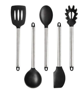 Silicone Kitchen Utensils Set – Heat-Resistant Scoop Shovel Kit | 5–9 Piece Non-Scratch Cooking Tools (Black/Gray)