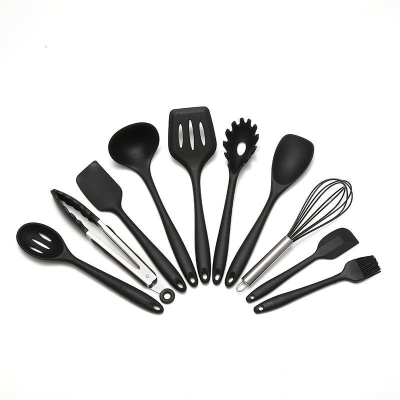 10PCS Non Stick Silicone Baking Utensils Set Black | Heat Resistant Kitchen Cooking Tools | Modern Silicone Cookware