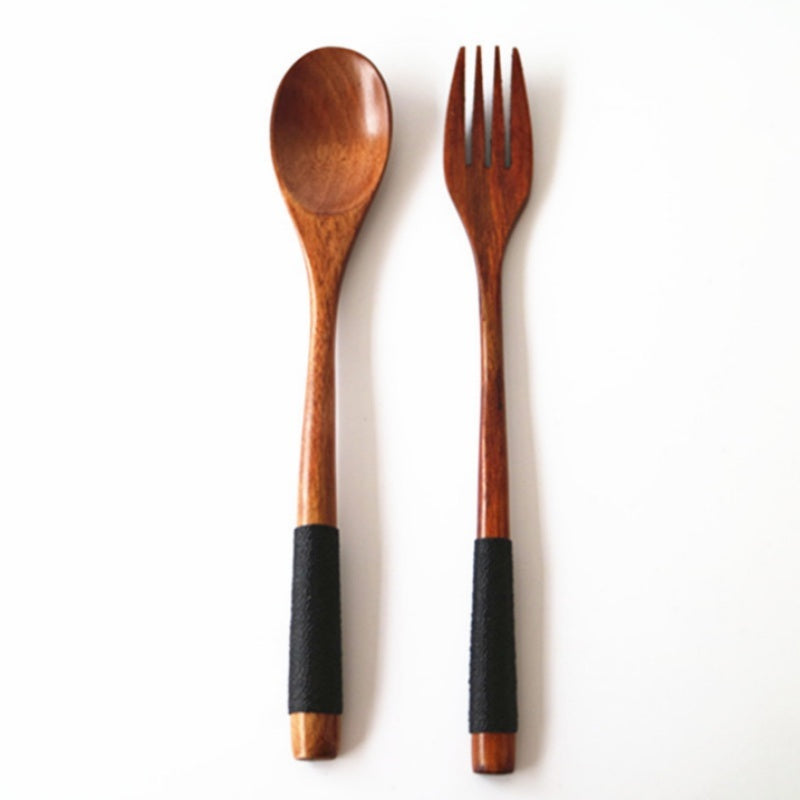 Natural Wooden Spoon & Fork Set Eco-Friendly Ironwood & Nanmu Cooking Utensils for Kitchen Use