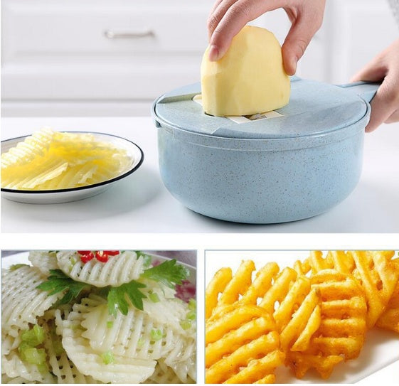 8-in-1 Mandoline Vegetable Slicer & Grater Set with Strainer – Onion, Carrot, Potato Cutter, Peeler & Egg Separator