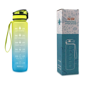 1L Motivational Tritan Water Bottle with Time Marker – Leakproof, BPA-Free, Bounce Cover, Fruit Infuser | Fitness, Gym, Sports