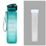 1L Motivational Tritan Water Bottle with Time Marker – Leakproof, BPA-Free, Bounce Cover, Fruit Infuser | Fitness, Gym, Sports