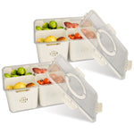 2Pack Airtight Fruit Storage Containers with 8 Removable Colanders | 4 Compartment Vegetable & Food Organizer for Fridge & Picnic