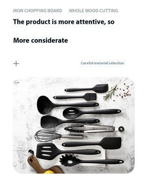 10PCS Non Stick Silicone Baking Utensils Set Black | Heat Resistant Kitchen Cooking Tools | Modern Silicone Cookware