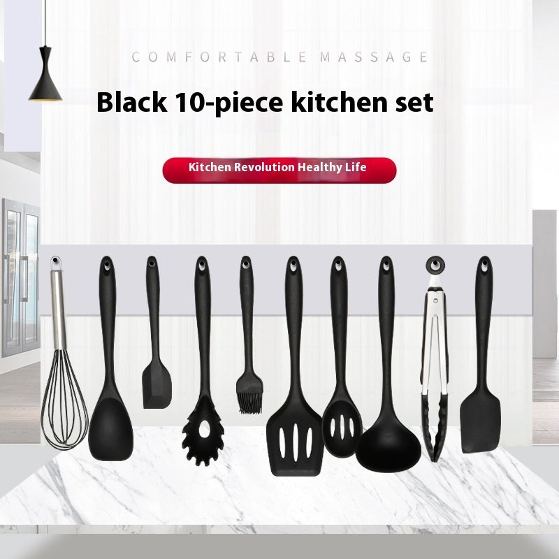 10PCS Non Stick Silicone Baking Utensils Set Black | Heat Resistant Kitchen Cooking Tools | Modern Silicone Cookware