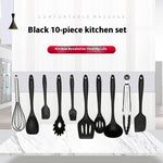 10PCS Non Stick Silicone Baking Utensils Set Black | Heat Resistant Kitchen Cooking Tools | Modern Silicone Cookware