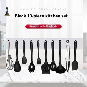 10PCS Non Stick Silicone Baking Utensils Set Black | Heat Resistant Kitchen Cooking Tools | Modern Silicone Cookware