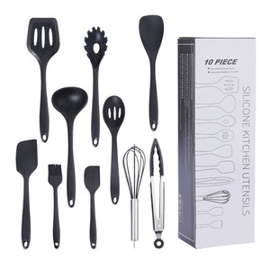 10PCS Non Stick Silicone Baking Utensils Set Black | Heat Resistant Kitchen Cooking Tools | Modern Silicone Cookware