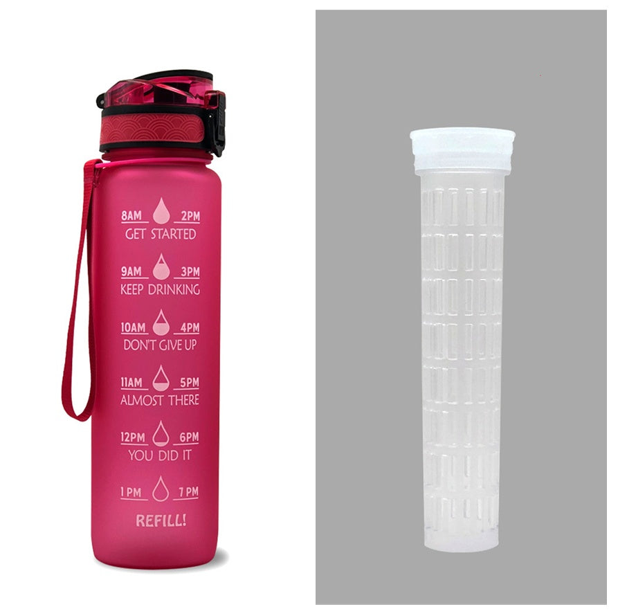 1L Motivational Tritan Water Bottle with Time Marker – Leakproof, BPA-Free, Bounce Cover, Fruit Infuser | Fitness, Gym, Sports