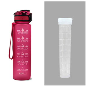 1L Motivational Tritan Water Bottle with Time Marker – Leakproof, BPA-Free, Bounce Cover, Fruit Infuser | Fitness, Gym, Sports