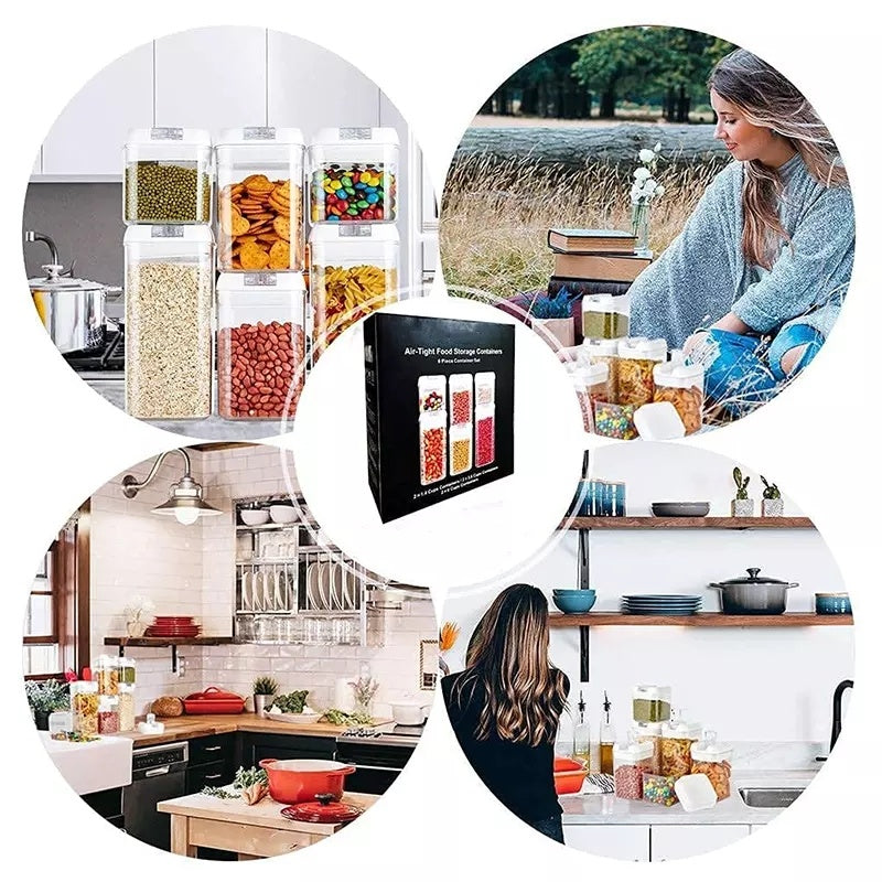 6PCS Easy Lock Food Storage Container Set – Airtight Plastic Jars for Flour, Sugar & Pantry Organization (0.5L–1.2L)