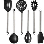 Silicone Kitchen Utensils Set – Heat-Resistant Scoop Shovel Kit | 5–9 Piece Non-Scratch Cooking Tools (Black/Gray)