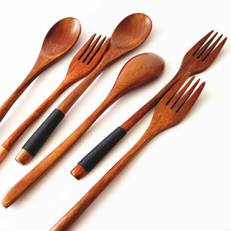 Natural Wooden Spoon & Fork Set Eco-Friendly Ironwood & Nanmu Cooking Utensils for Kitchen Use