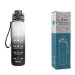1L Motivational Tritan Water Bottle with Time Marker – Leakproof, BPA-Free, Bounce Cover, Fruit Infuser | Fitness, Gym, Sports