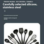 10PCS Non Stick Silicone Baking Utensils Set Black | Heat Resistant Kitchen Cooking Tools | Modern Silicone Cookware