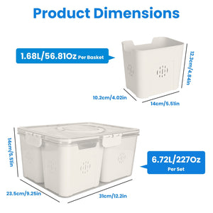2Pack Airtight Fruit Storage Containers with 8 Removable Colanders | 4 Compartment Vegetable & Food Organizer for Fridge & Picnic