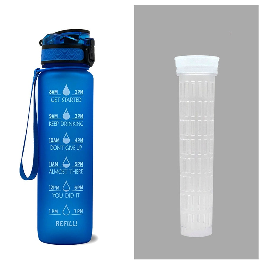 1L Motivational Tritan Water Bottle with Time Marker – Leakproof, BPA-Free, Bounce Cover, Fruit Infuser | Fitness, Gym, Sports