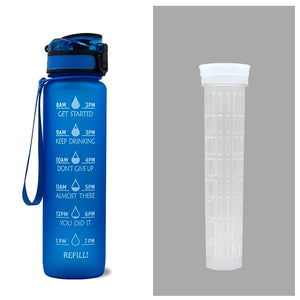 1L Motivational Tritan Water Bottle with Time Marker – Leakproof, BPA-Free, Bounce Cover, Fruit Infuser | Fitness, Gym, Sports