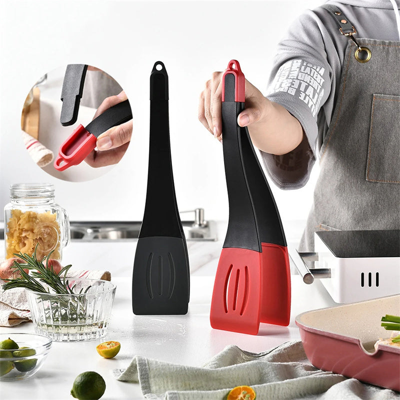 3-in-1 Silicone Frying Spatula Clip – Non-Scratch Cooking Utensil for Flipping Steak, Pancakes, & More – Heat-Resistant Kitchen Tool