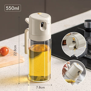 2 In 1 Oil Sprayer Bottle | Dual-Mode Olive Oil Dispenser & Mister for Cooking, BBQ, Baking & Salad | 550ml Glass Kitchen Tool