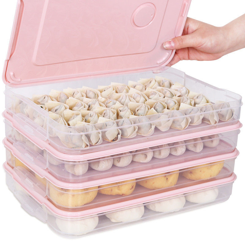 Large Food Storage Container Portable PP Dumpling Box, Stackable & Airtight