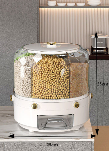 360° Rotating Rice Barrel Large Sealed Cereal Dispenser Moisture-Proof Grain Box Kitchen Food Storage Container 10–12.5kg