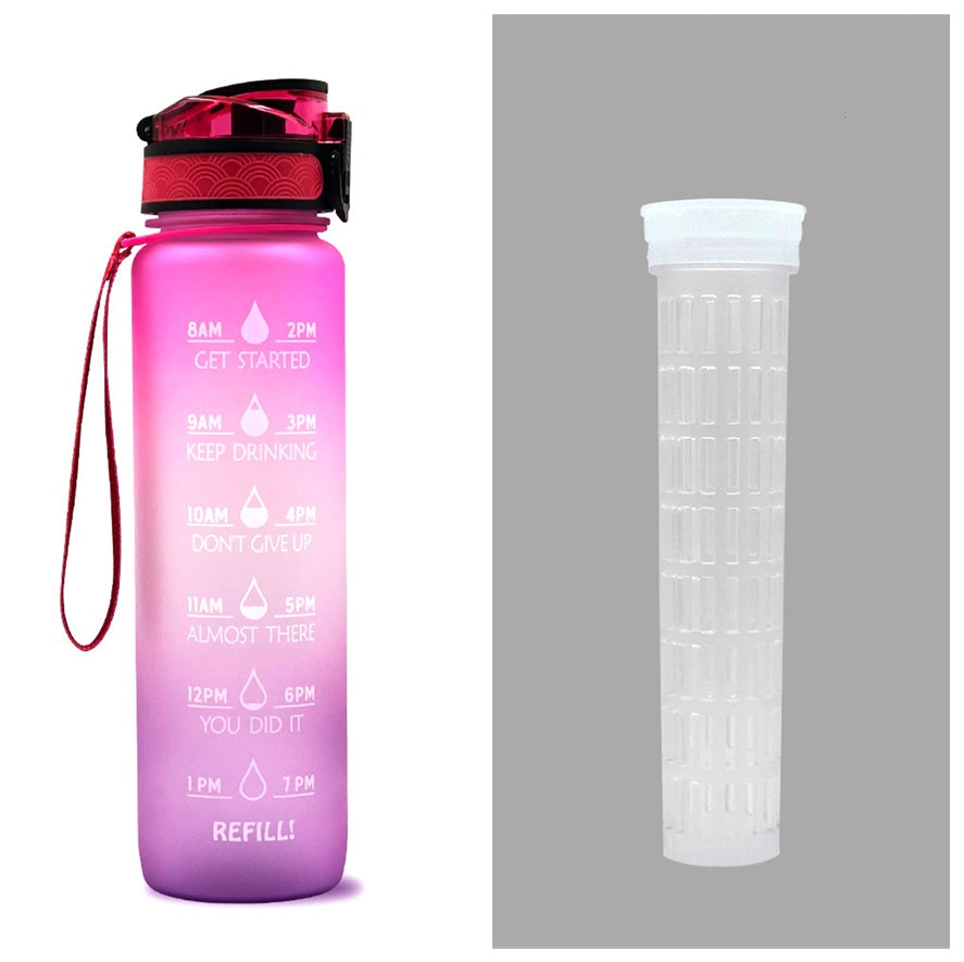 1L Motivational Tritan Water Bottle with Time Marker – Leakproof, BPA-Free, Bounce Cover, Fruit Infuser | Fitness, Gym, Sports