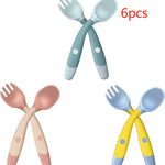 Bendable Silicone Baby Spoon & Fork Set Soft Training Utensils for Toddlers Learning to Eat