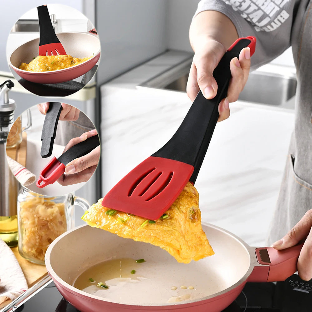 3-in-1 Silicone Frying Spatula Clip – Non-Scratch Cooking Utensil for Flipping Steak, Pancakes, & More – Heat-Resistant Kitchen Tool