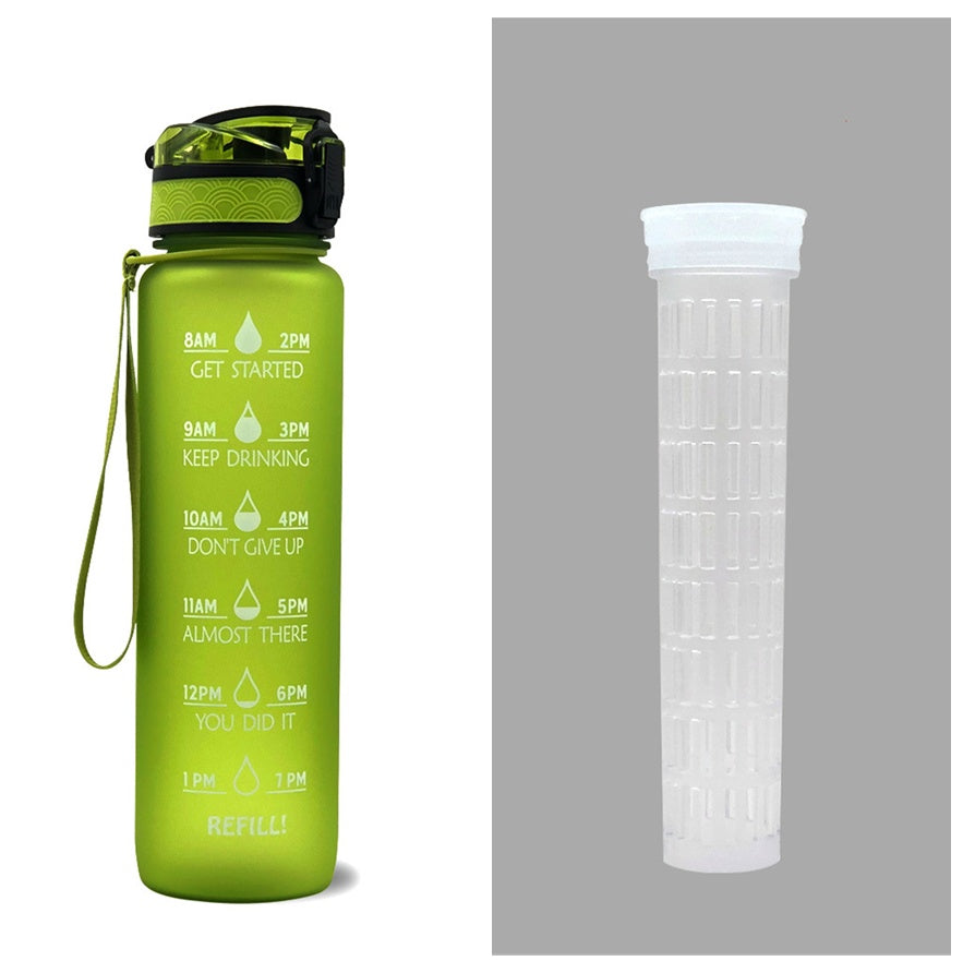 1L Motivational Tritan Water Bottle with Time Marker – Leakproof, BPA-Free, Bounce Cover, Fruit Infuser | Fitness, Gym, Sports