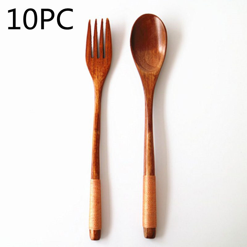 Natural Wooden Spoon & Fork Set Eco-Friendly Ironwood & Nanmu Cooking Utensils for Kitchen Use