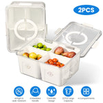 2Pack Airtight Fruit Storage Containers with 8 Removable Colanders | 4 Compartment Vegetable & Food Organizer for Fridge & Picnic