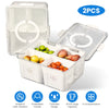 2Pack Airtight Fruit Storage Containers with 8 Removable Colanders | 4 Compartment Vegetable & Food Organizer for Fridge & Picnic