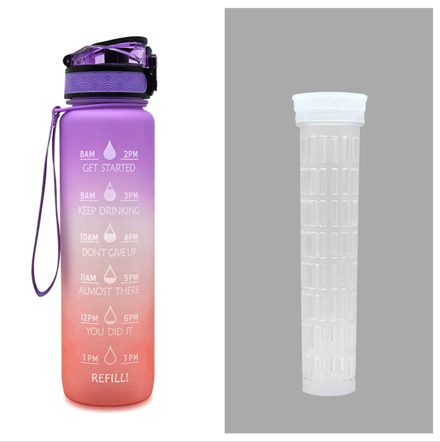 1L Motivational Tritan Water Bottle with Time Marker – Leakproof, BPA-Free, Bounce Cover, Fruit Infuser | Fitness, Gym, Sports